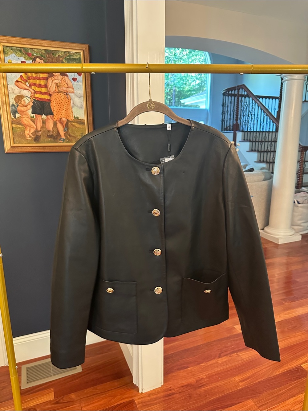 Classic Black Faux Leather Button-Front Jacket